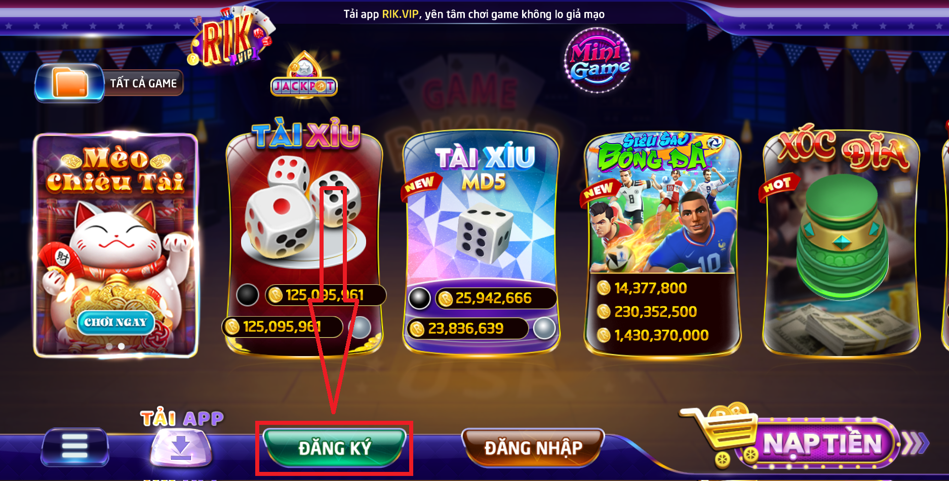 Đăng ký Rikvip tại trang chủ chính thức của cổng game