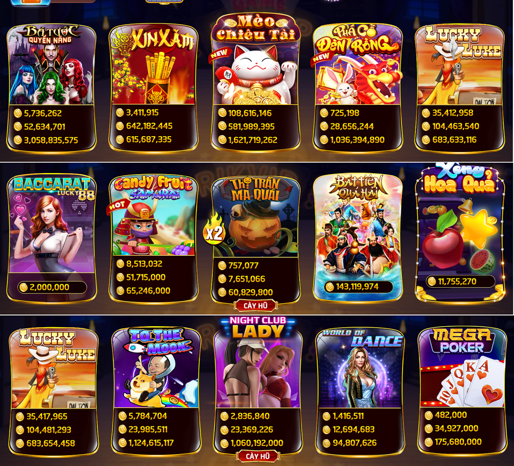 Slot game Rikvip đa dạng trò chơi